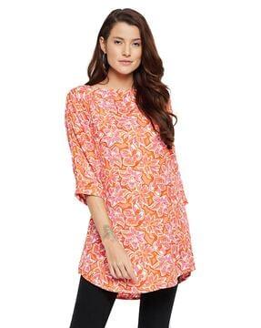 floral print tunic with curved-hem
