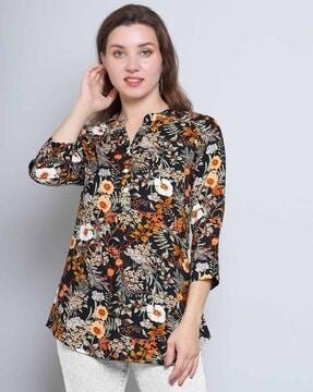 floral print tunic with curved hem