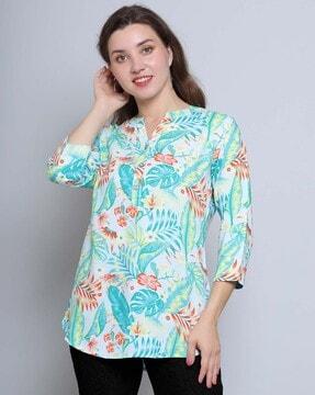 floral print tunic with curved hem