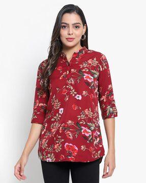 floral print tunic with curved hemline