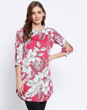 floral print tunic with cut-out sleeves