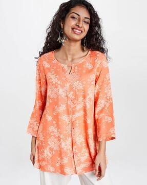 floral print tunic with cut-out