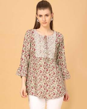 floral print tunic with embroidered yoke