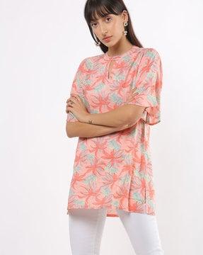 floral print tunic with flared sleeve