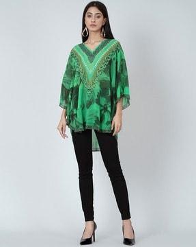 floral print tunic with high-low hem