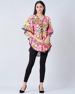floral print tunic with kaftan sleeves