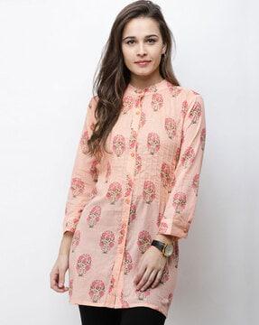 floral print tunic with mandarin collar