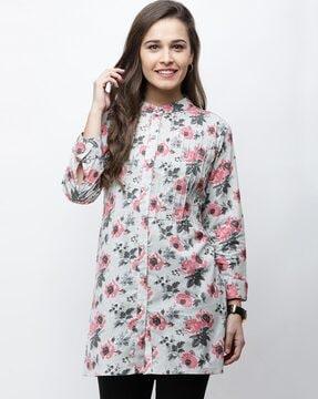 floral print tunic with mandarin collar