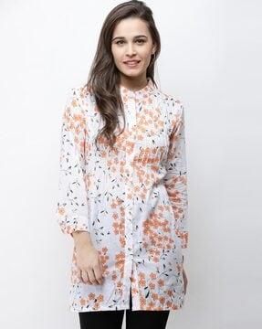 floral print tunic with mandarin collar