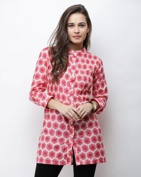 floral print tunic with mandarin collar