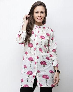 floral print tunic with mandarin collar