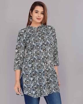 floral print tunic with mandarin collar