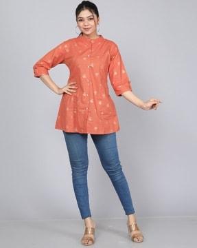 floral print tunic with mandarin collar