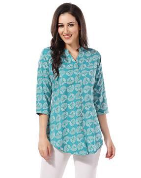 floral print tunic with mandarin collar