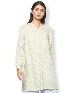 floral print tunic with notched neckline