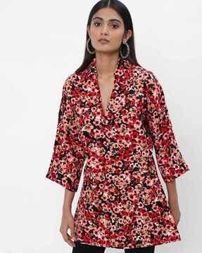 floral print tunic with open collar