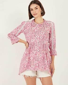 floral print tunic with peter pan collar