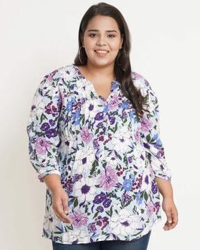 floral print tunic with pintuck detail