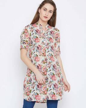 floral print tunic with pull-up tabs