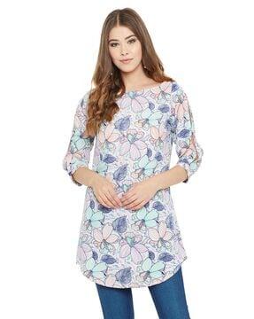 floral print tunic with sleeve cutouts