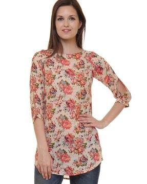 floral print tunic with slits