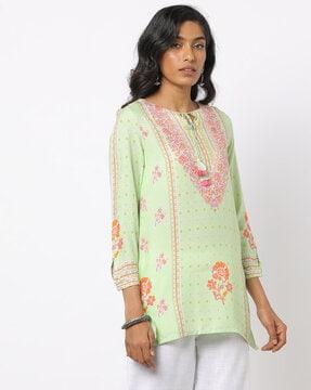 floral print tunic with tie-up
