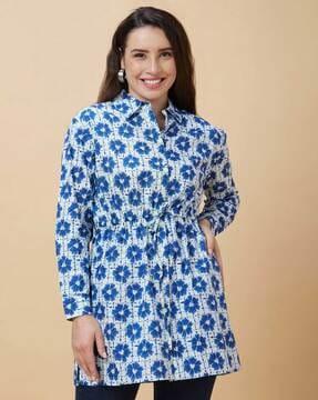 floral print tunic with waist tie