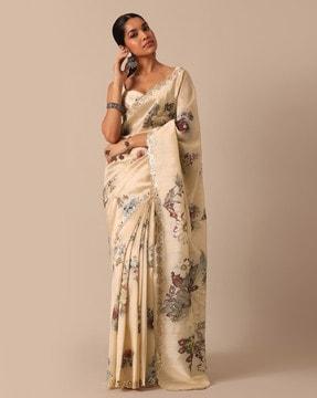 floral print tussar silk saree