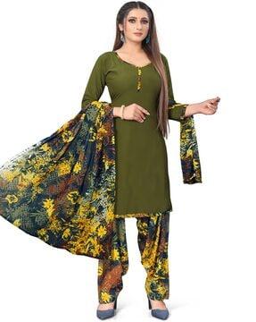 floral print unstitched top with bottom & dupatta
