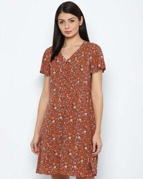 floral print v-neck a-line dress