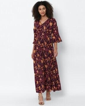 floral print v-neck a-line dress