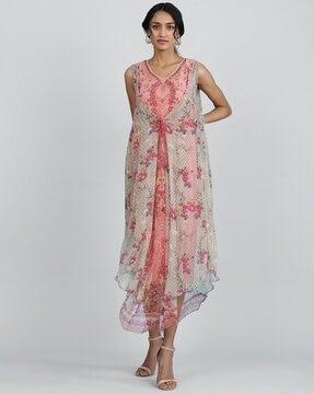 floral print v-neck a-line dress