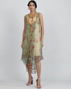 floral print v-neck a-line dress