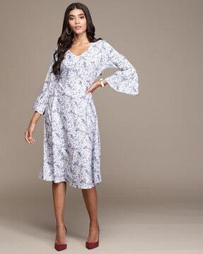 floral print v-neck a-line dress