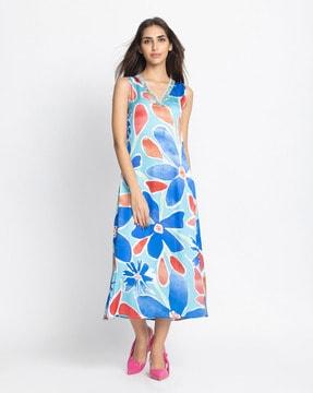 floral print v-neck a-line dress