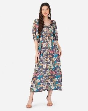 floral print v-neck a-line dress