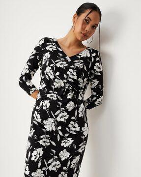 floral print v-neck a-line dress