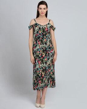 floral print v-neck a-line dress