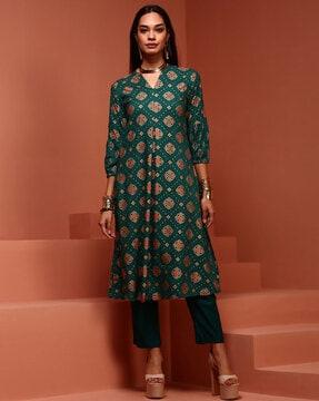 floral print v-neck a-line kurta