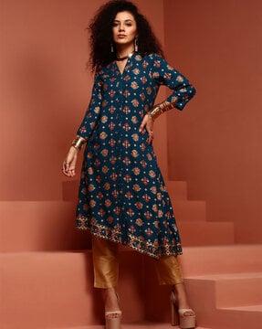 floral print v-neck a-line kurta