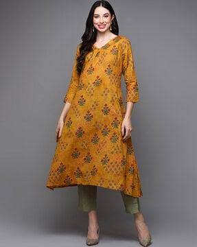 floral print v-neck a-line kurta