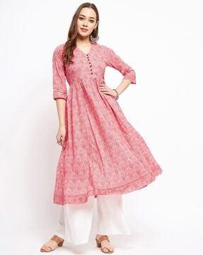 floral print v-neck anarkali kurta