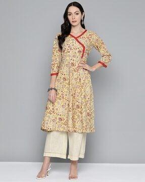 floral print v-neck anarkali kurta