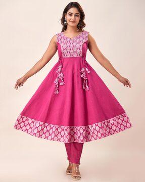 floral print v-neck anarkali kurta