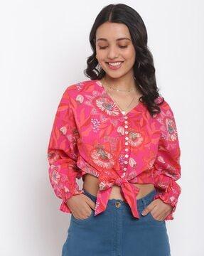 floral print v-neck blouse