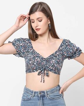 floral print v-neck crop top