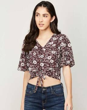 floral print v-neck crop top