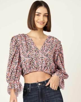 floral print v-neck crop top