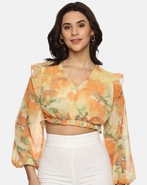 floral print v-neck crop top