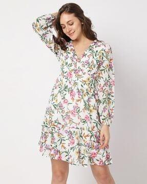 floral print v-neck empire dress